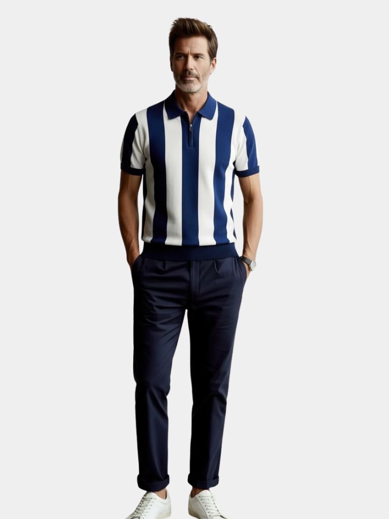 Navy Stripe Polo - Cross & Crown