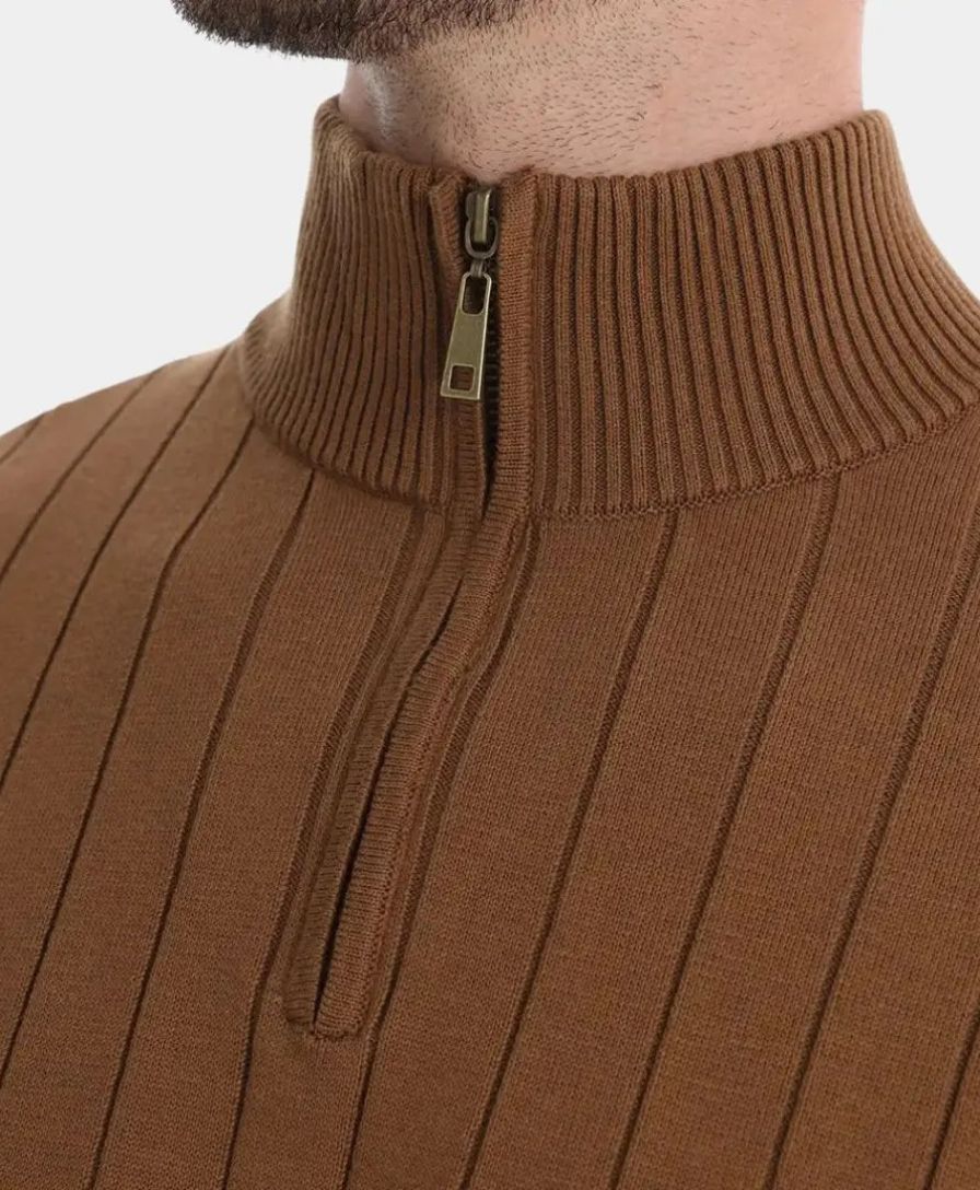 Cotton Knit Vertical Stripes Quarter-Zip Sweater - Cross & Crown