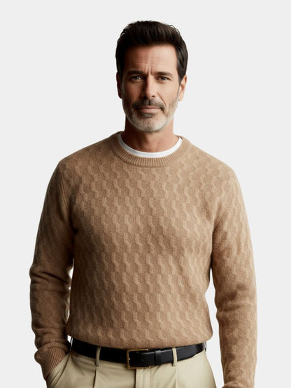 100% Wool Geometric Crew Neck Pullover Sweater - Cross & Crown