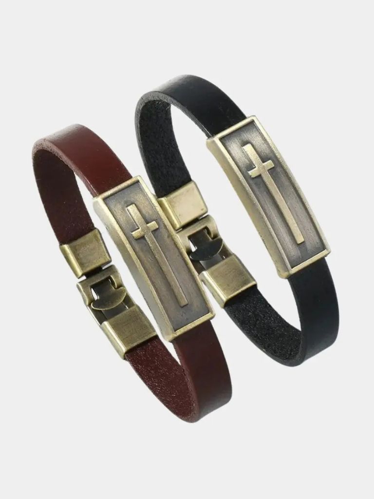 Minimalist Leather Cross Bracelet - Cross & Crown