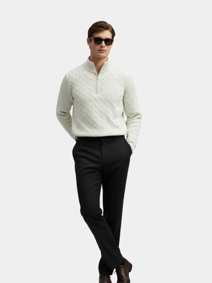 Premium Cable-Knit Zip Neck Sweater - Cross & Crown