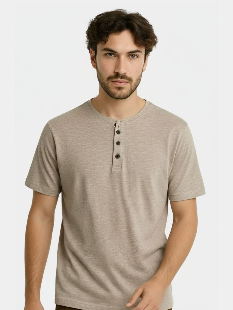 Essential Casual Henley Neck T-Shirt - Cross & Crown