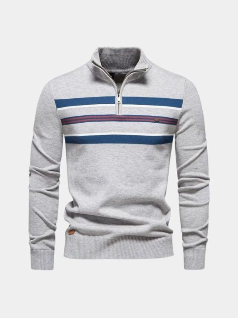 Knit Striped Quarter-Zip Jumper Sweater - Cross & Crown