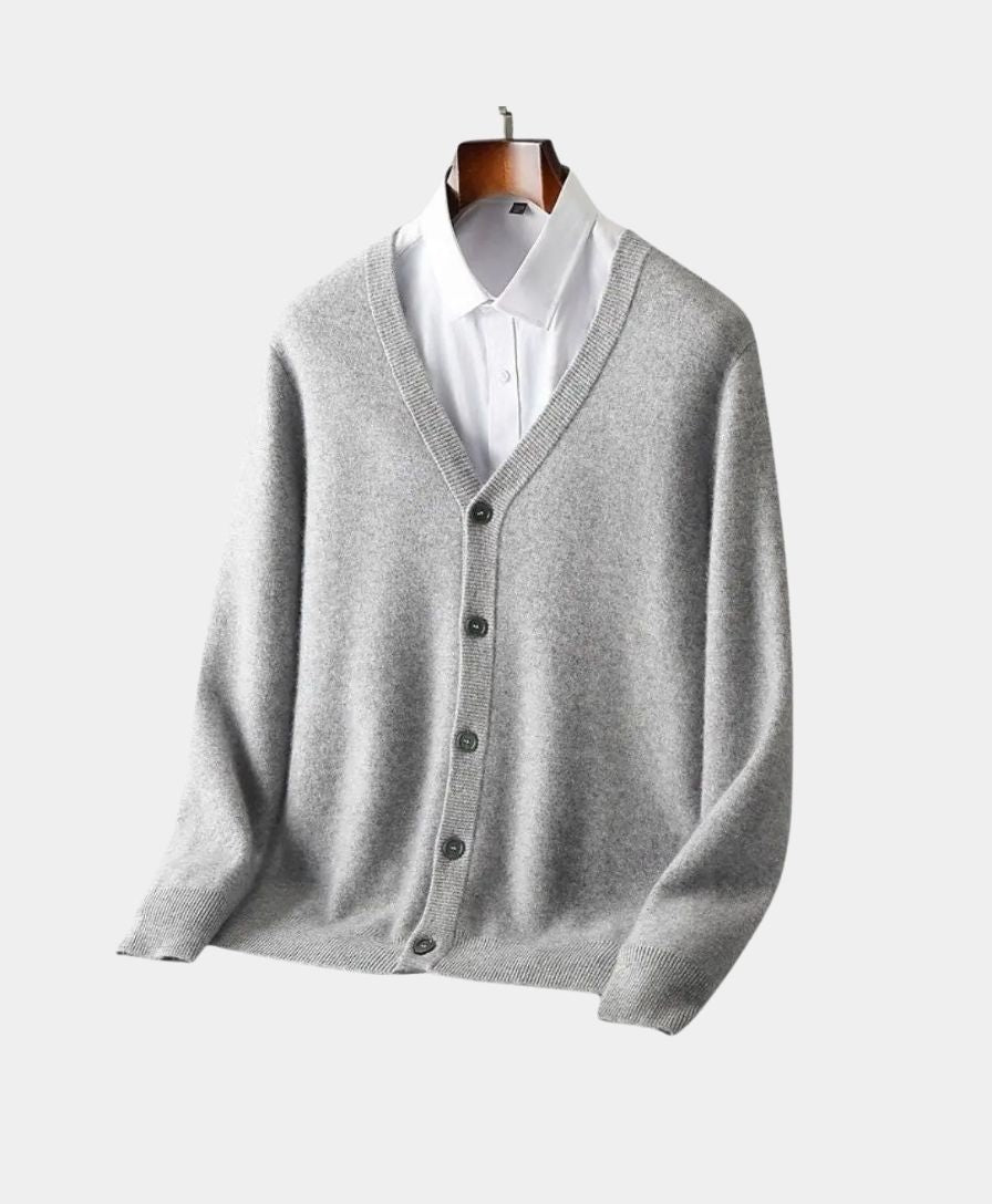 100% Merino Wool V Neck Knitwear Cardigan Sweater - Cross & Crown