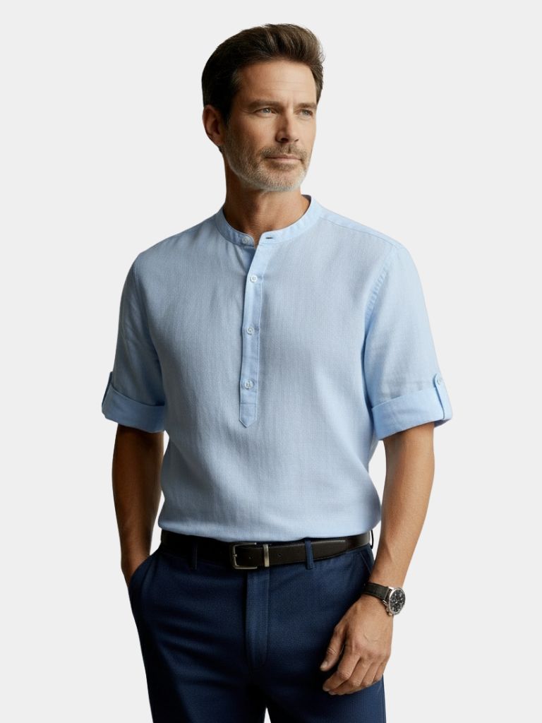 Casual Henley Neck Long Sleeve T-Shirt - Cross & Crown