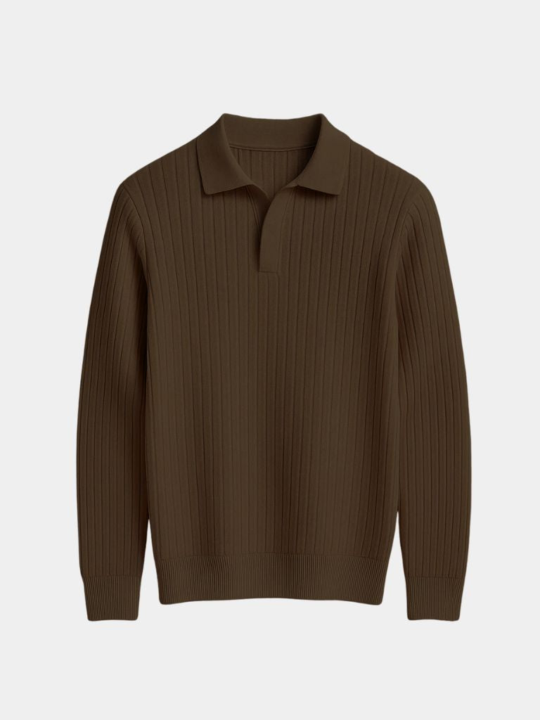 Elegant Open Collar Long Sleeve Polo - Cross & Crown