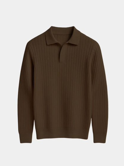 Elegant Open Collar Long Sleeve Polo - Cross & Crown