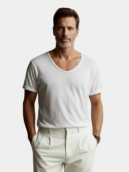 Albo Classic Linen V Neck T-Shirt – Cross & Crown