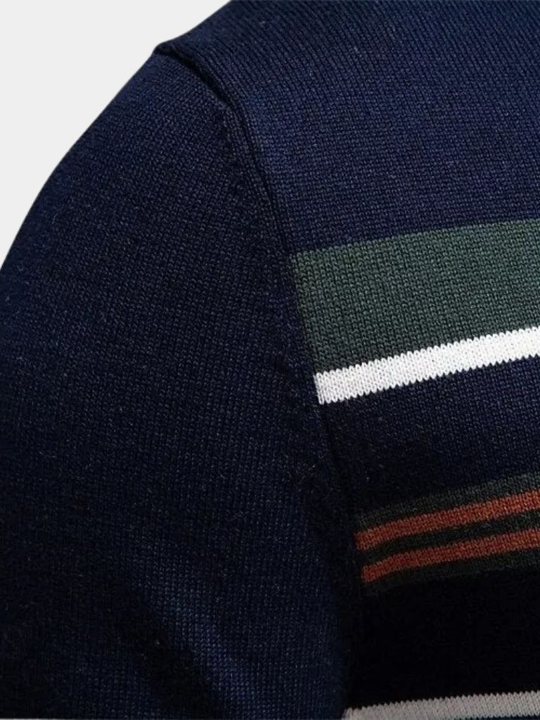 Knit Striped Quarter-Zip Jumper Sweater - Cross & Crown