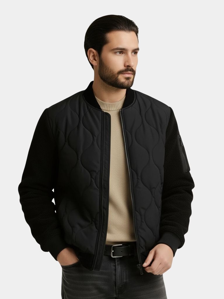 Sherpa Sleeves Padded Bomber Jacket - Cross & Crown
