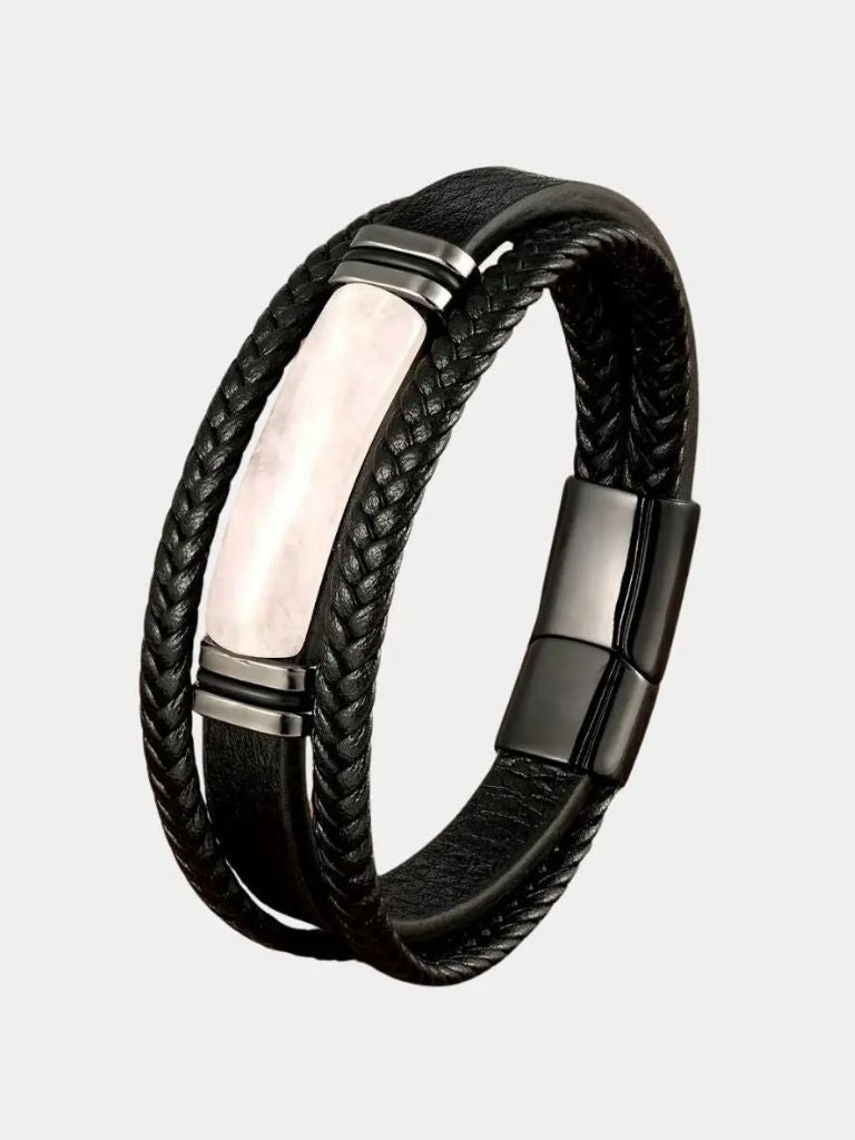 Natural Lucky Stone Leather Bracelet - Cross & Crown