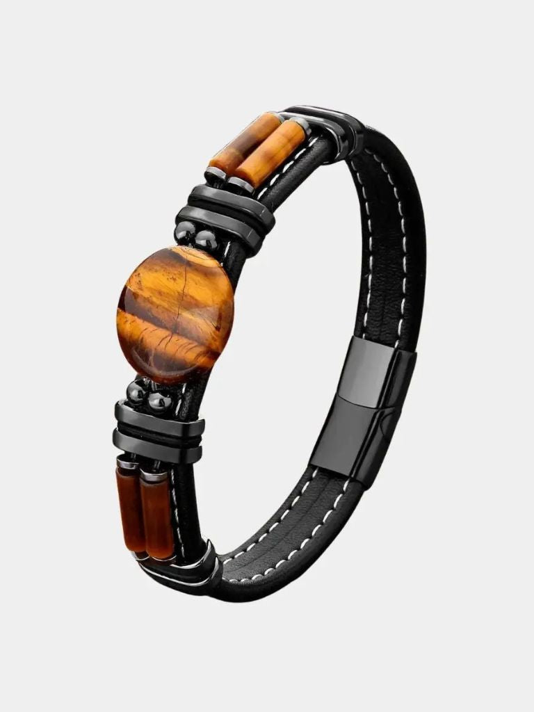 Natural Onyx Stone Bracelet - Cross & Crown