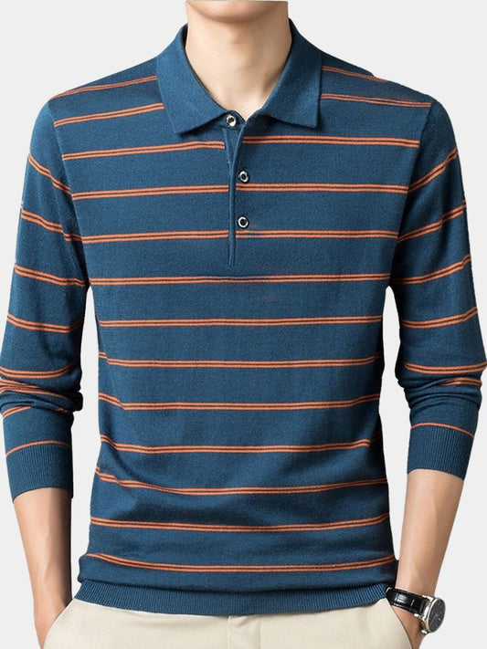 Navy Sunset Striped Polo - Cross & Crown
