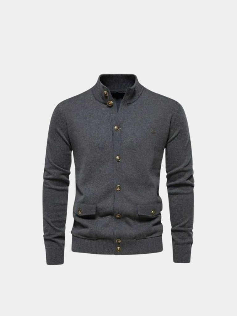 Knitted Stand Collar Cotton Cardigan - Cross & Crown