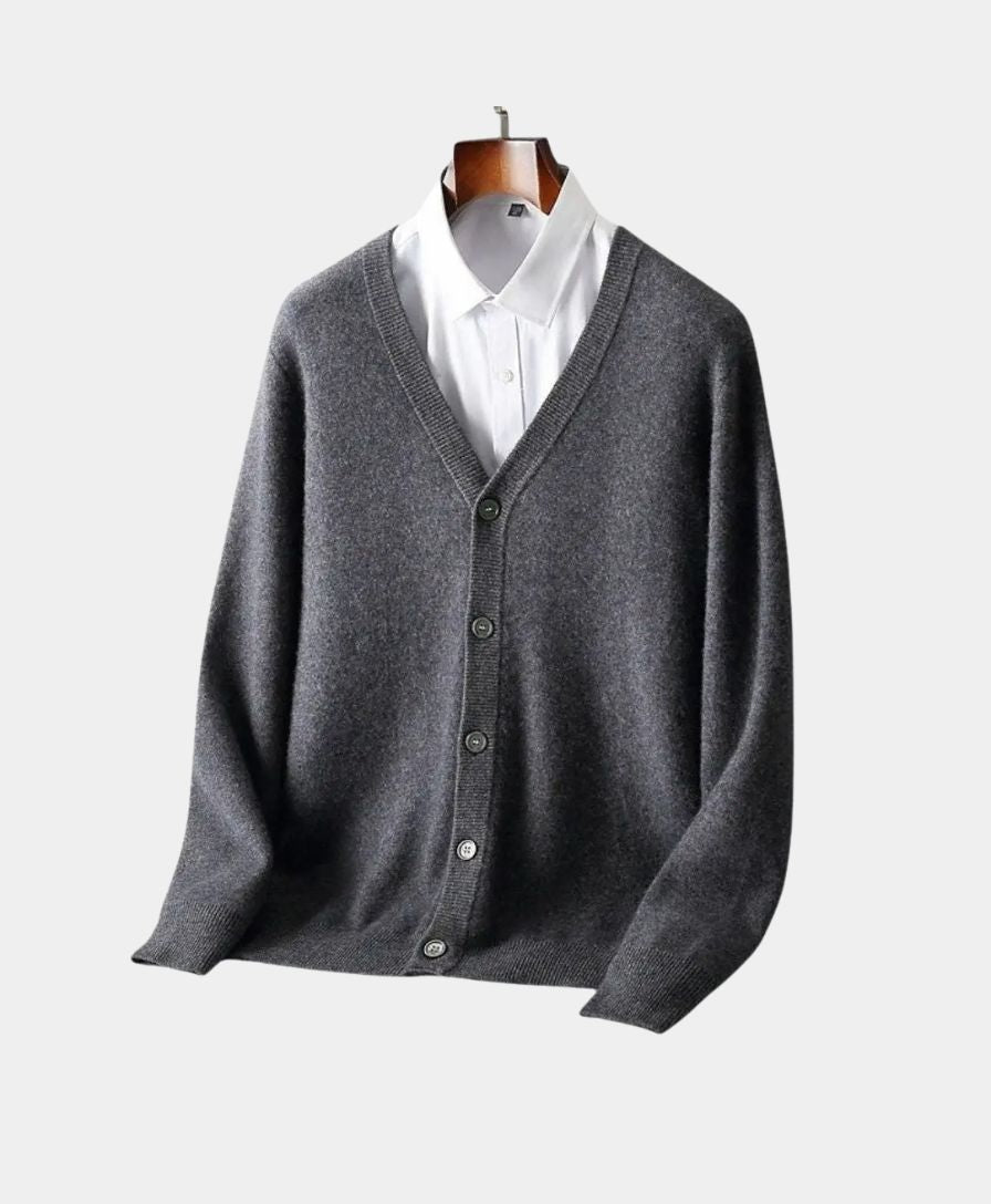 100% Merino Wool V Neck Knitwear Cardigan Sweater - Cross & Crown