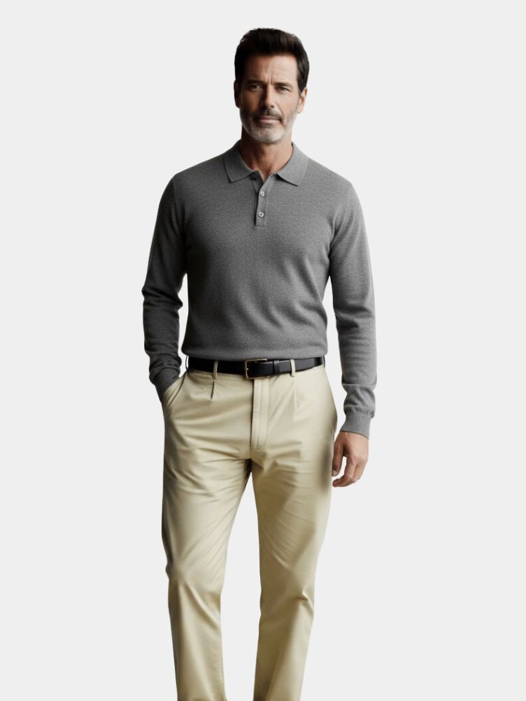 Wool Knit Button Up Polo Pullover - Cross & Crown