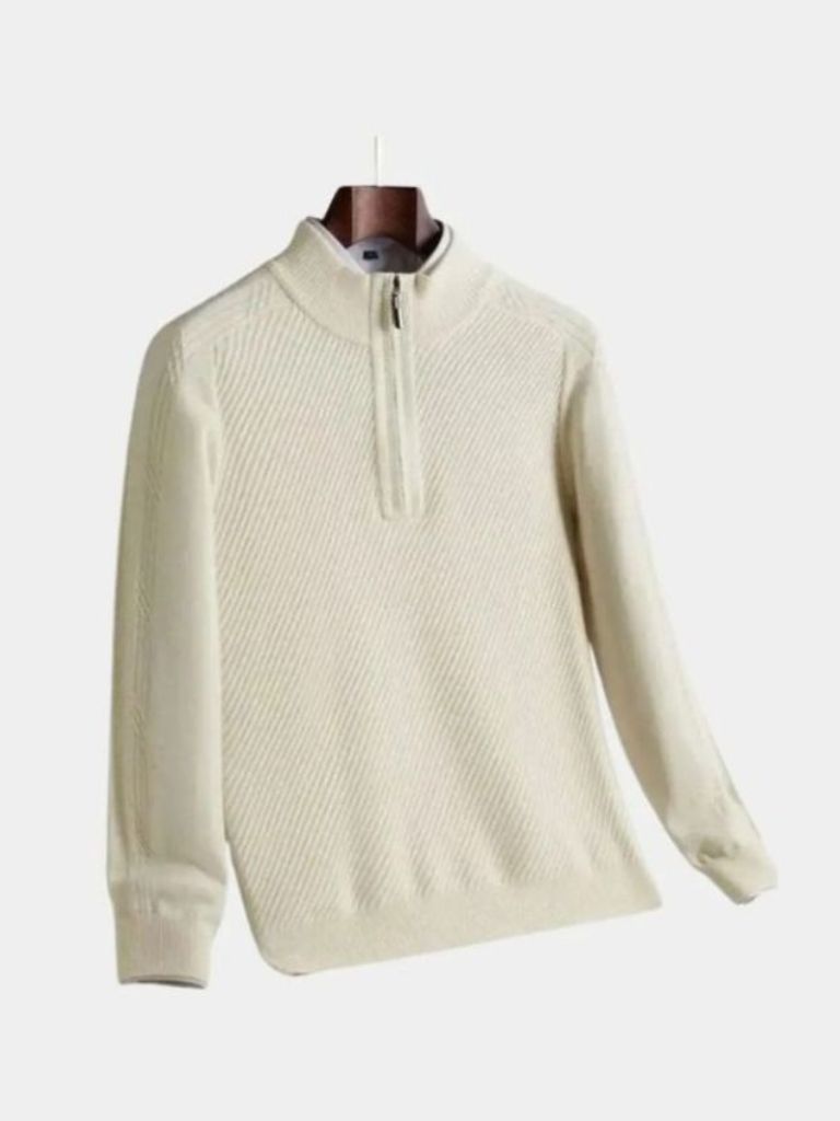Stripe Quarter Zip Wool Sweater - Cross & Crown