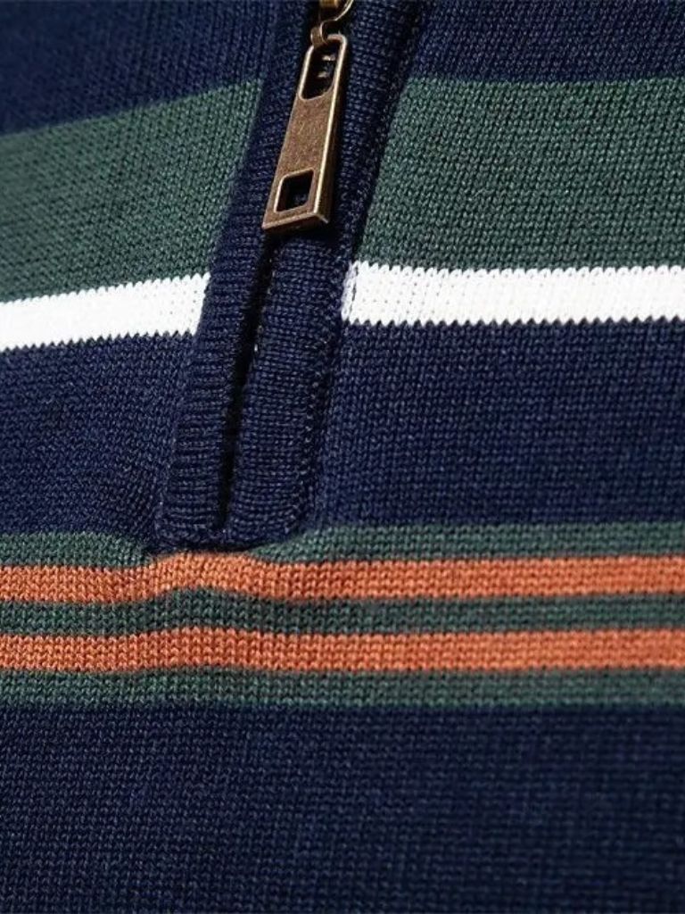 Knit Striped Quarter-Zip Jumper Sweater - Cross & Crown