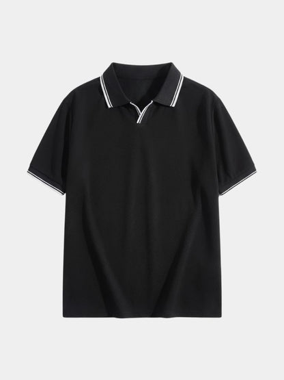 Timeless Black V-Neck Polo - Cross & Crown