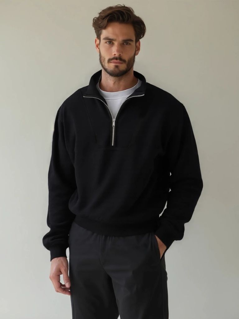 Zip Black Lapel Sports Hoodie Sweatshirt - Cross & Crown