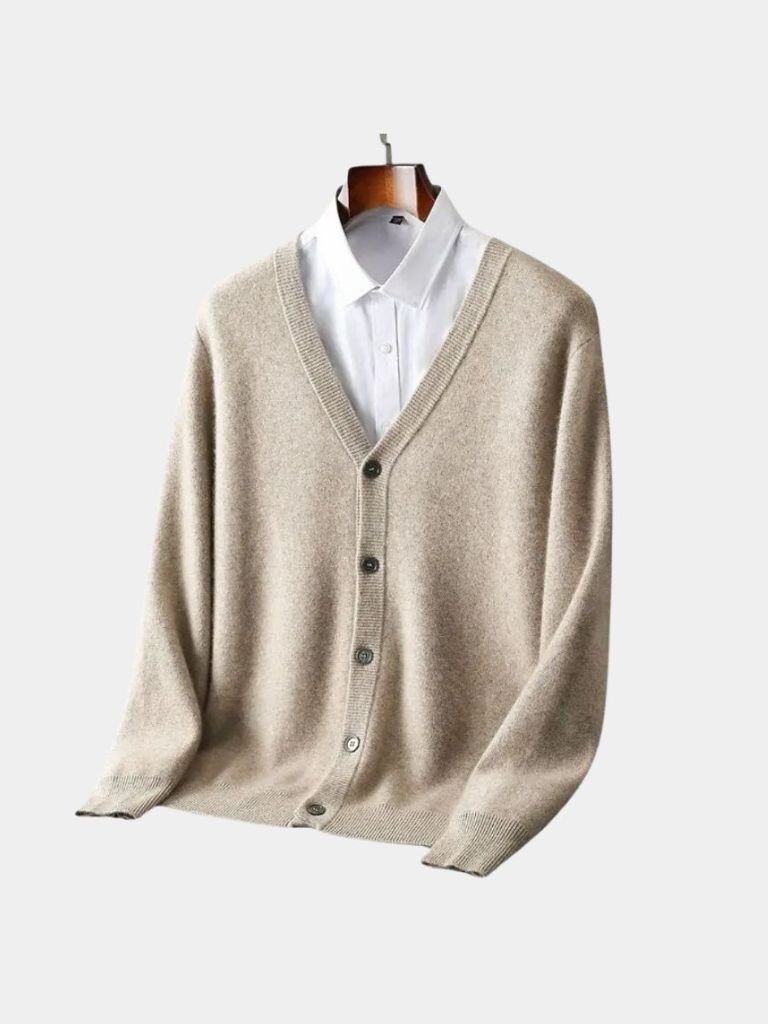 100% Merino Wool V Neck Knitwear Cardigan Sweater - Cross & Crown