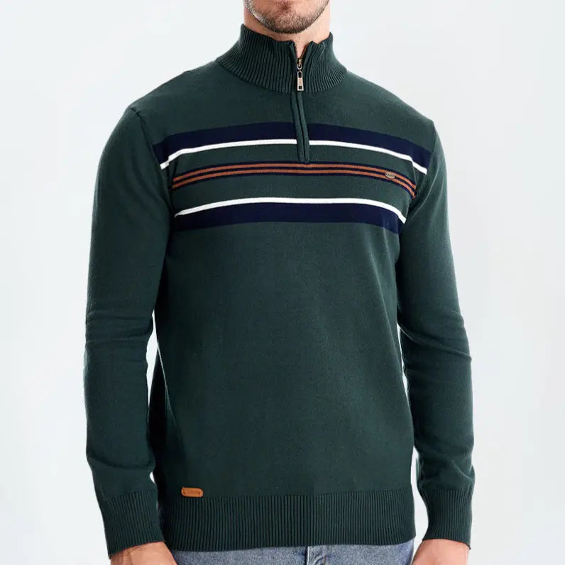 Knit Striped Quarter-Zip Jumper Sweater - Cross & Crown Cross & Crown