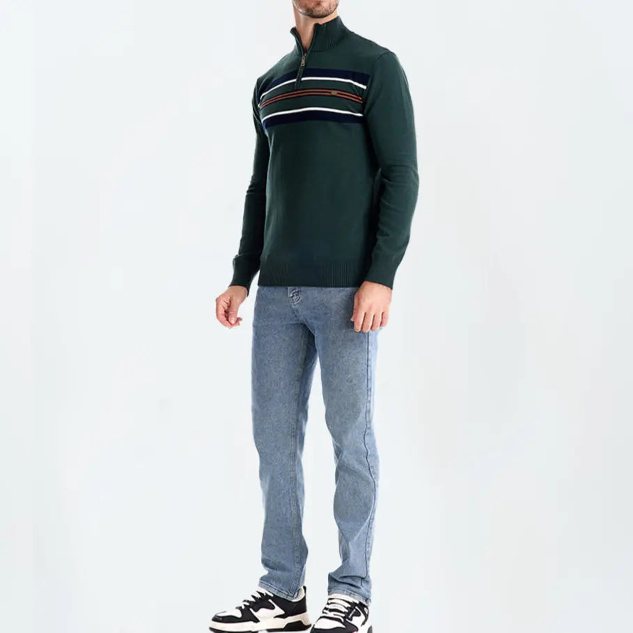 Knit Striped Quarter-Zip Jumper Sweater - Cross & Crown Cross & Crown