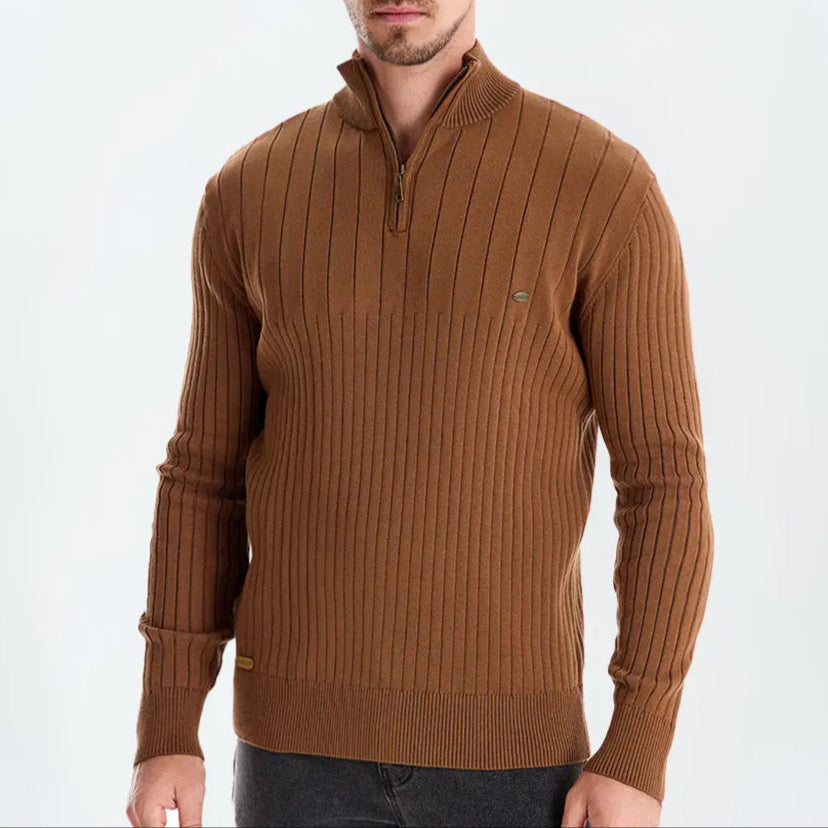 Cotton Knit Vertical Stripes Quarter-Zip Sweater - Cross & Crown Cross & Crown