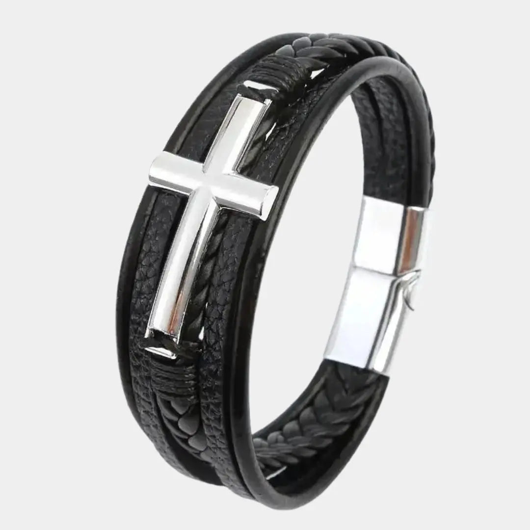 3 Layer Elegant Cross Leather Bracelet - Cross & Crown Cross & Crown