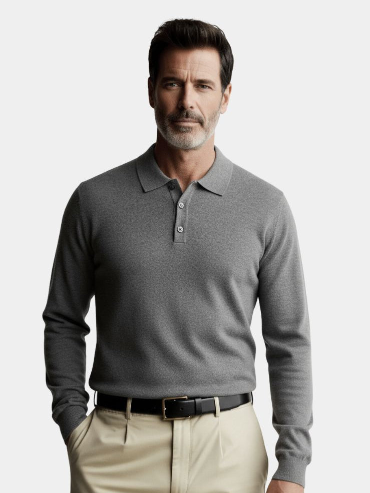 Wool Knit Button Up Polo Pullover - Cross & Crown
