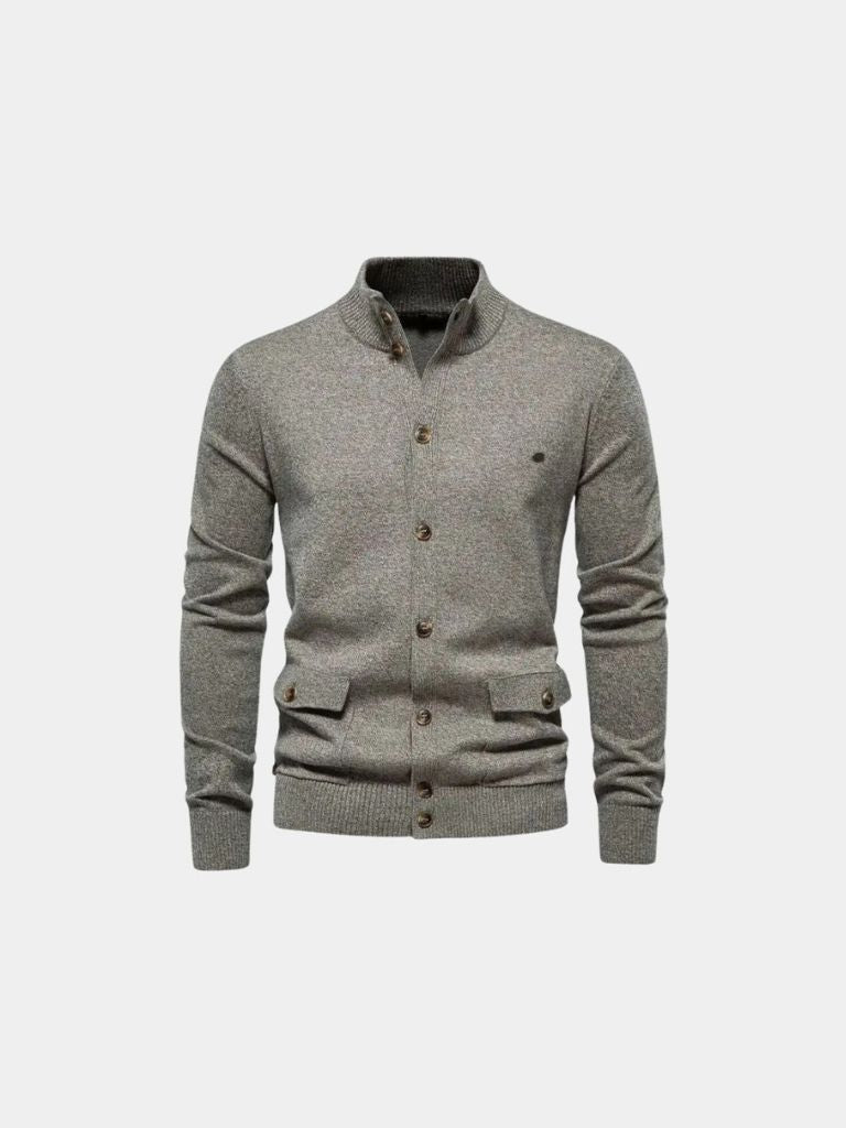 Knitted Stand Collar Cotton Cardigan - Cross & Crown