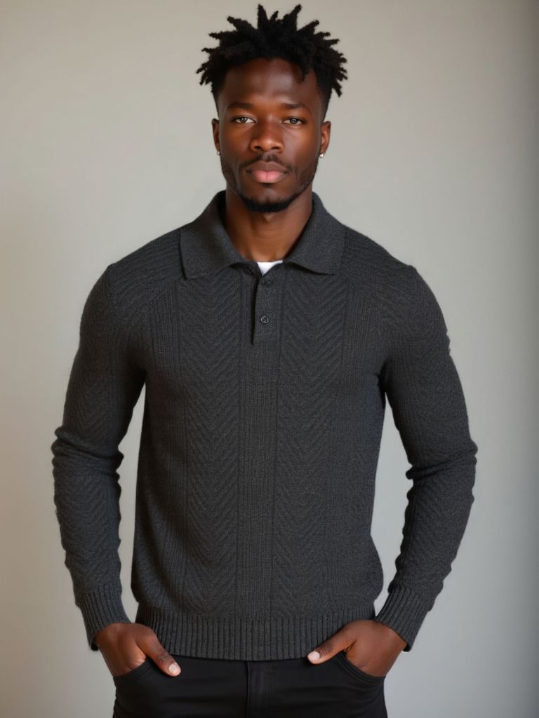 Long Sleeve Knitted Polo Sweater - Cross & Crown