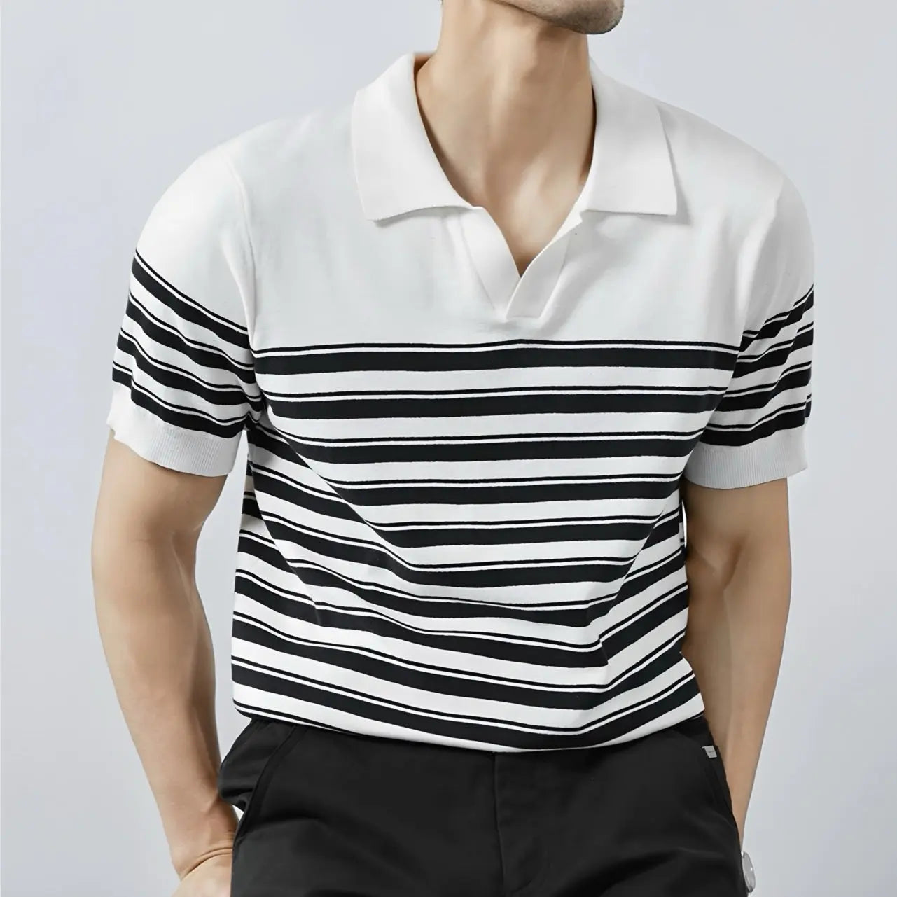 Classic Knit Striped Mesh Polo - Cross & Crown Cross & Crown