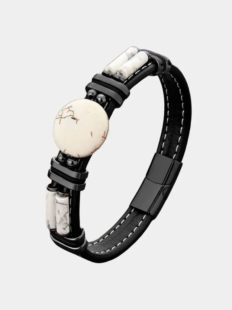 Natural Onyx Stone Bracelet - Cross & Crown