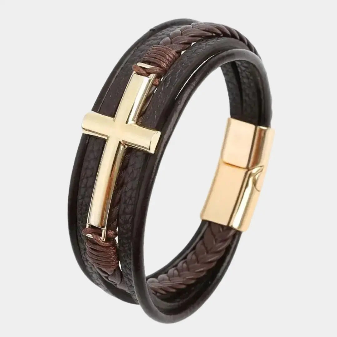 3 Layer Elegant Cross Leather Bracelet - Cross & Crown Cross & Crown