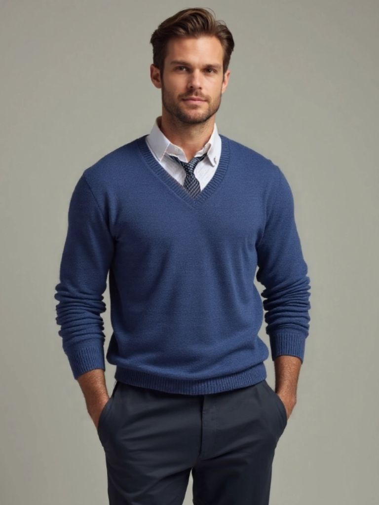 Cashmere V Neck Knitwear Sweater - Cross & Crown