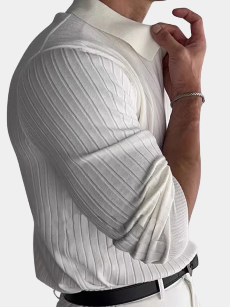 Elegant Open Collar Long Sleeve Polo - Cross & Crown