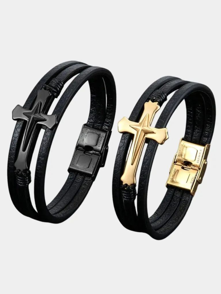 Multi Layer Prayer Cross Bracelet - Cross & Crown