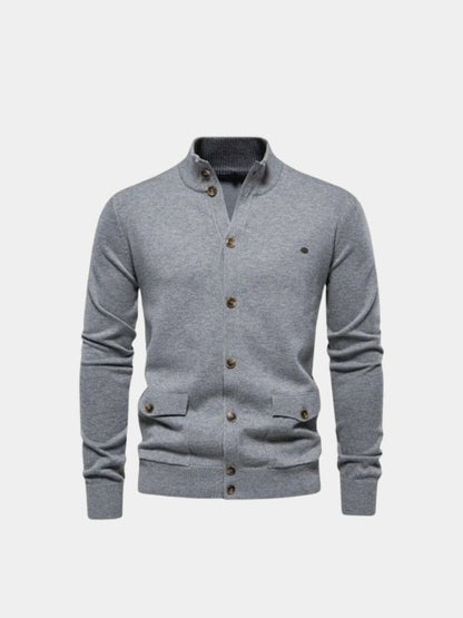 Knitted Stand Collar Cotton Cardigan - Cross & Crown