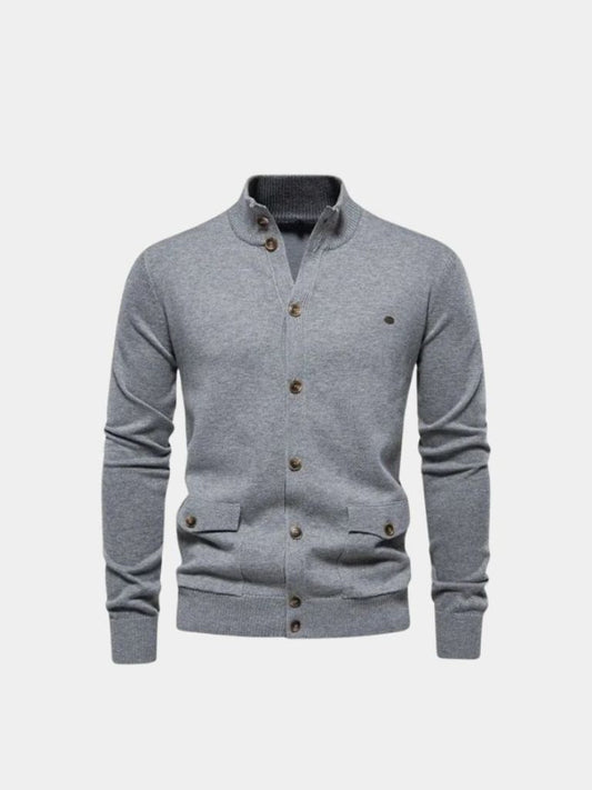 Knitted Stand Collar Cotton Cardigan - Cross & Crown