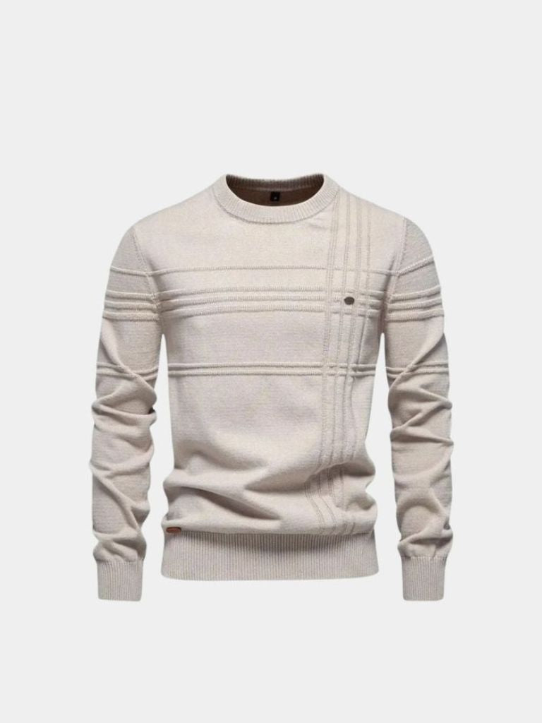 Cotton Knitted Stripped Crew Neck Pullover Sweater - Cross & Crown