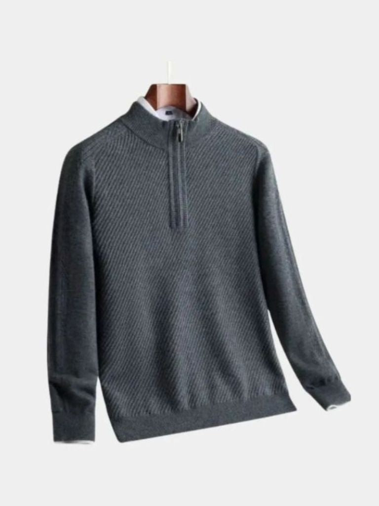 Stripe Quarter Zip Wool Sweater - Cross & Crown