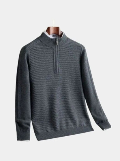 Stripe Quarter Zip Wool Sweater - Cross & Crown