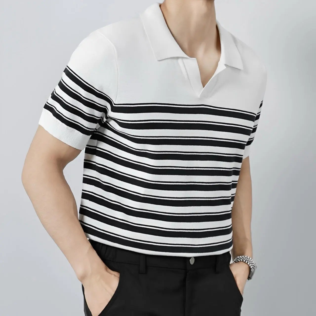 Classic Knit Striped Mesh Polo - Cross & Crown Cross & Crown