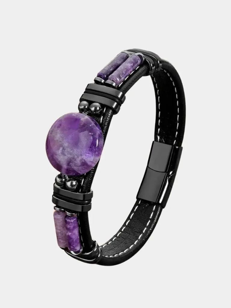 Natural Onyx Stone Bracelet - Cross & Crown
