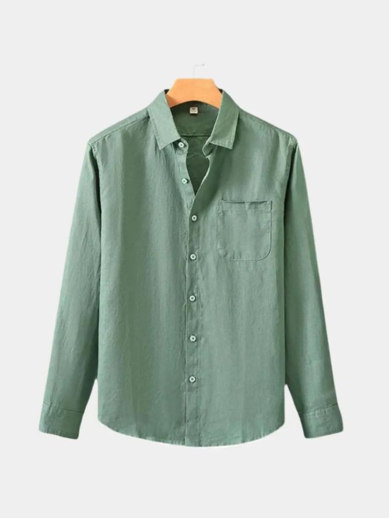 Camicia in lino essenziale a maniche lunghe - <tc>Cross & Crown</tc>