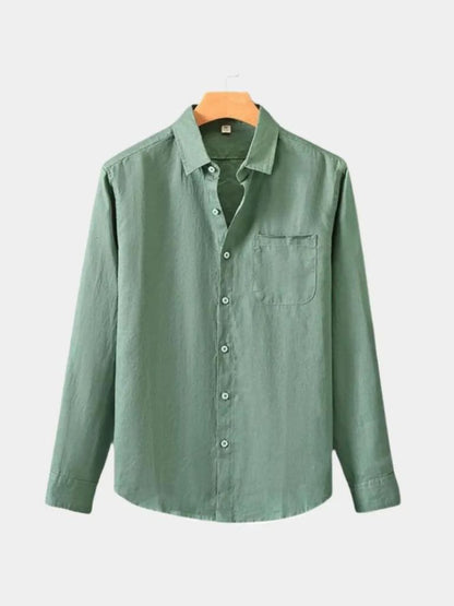 Camicia in lino essenziale a maniche lunghe - <tc>Cross & Crown</tc>
