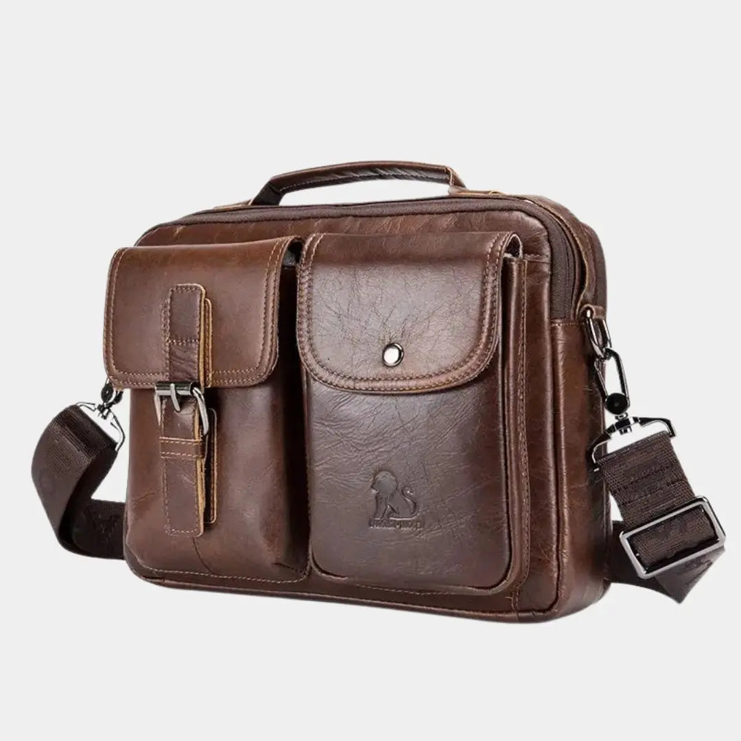 Men's genuine leather shoulder bag, retro top layer cowhide casual crossbody bag, men's crossbody square bag Cross & Crown