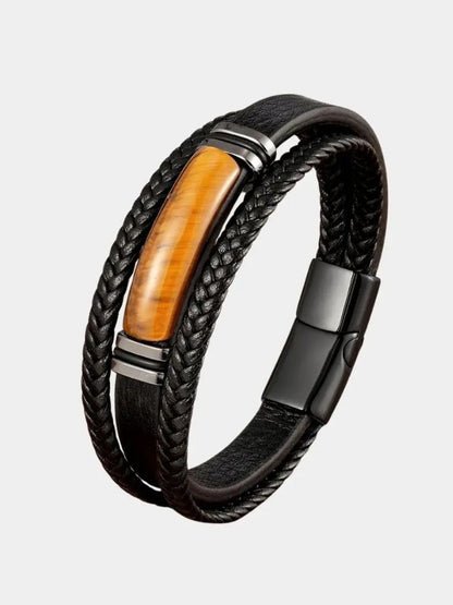 Natural Lucky Stone Leather Bracelet - Cross & Crown