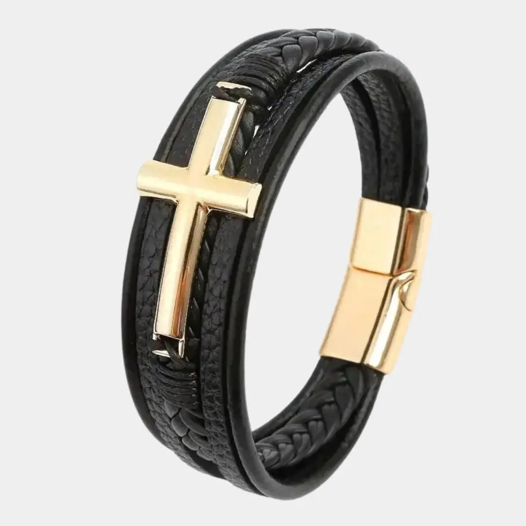 3 Layer Elegant Cross Leather Bracelet - Cross & Crown Cross & Crown